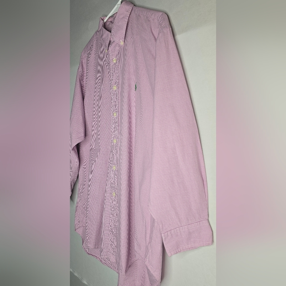 Ralph Lauren Dress Shirt Men 16.5 32/33 Purple Gingham Long Sleeve Green Pony - Picture 3 of 6
